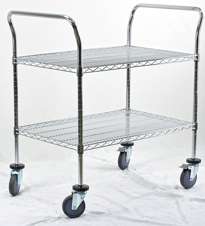 Durable 2 Layer Adjustable Steel Wire, Wire Shelving Trolley