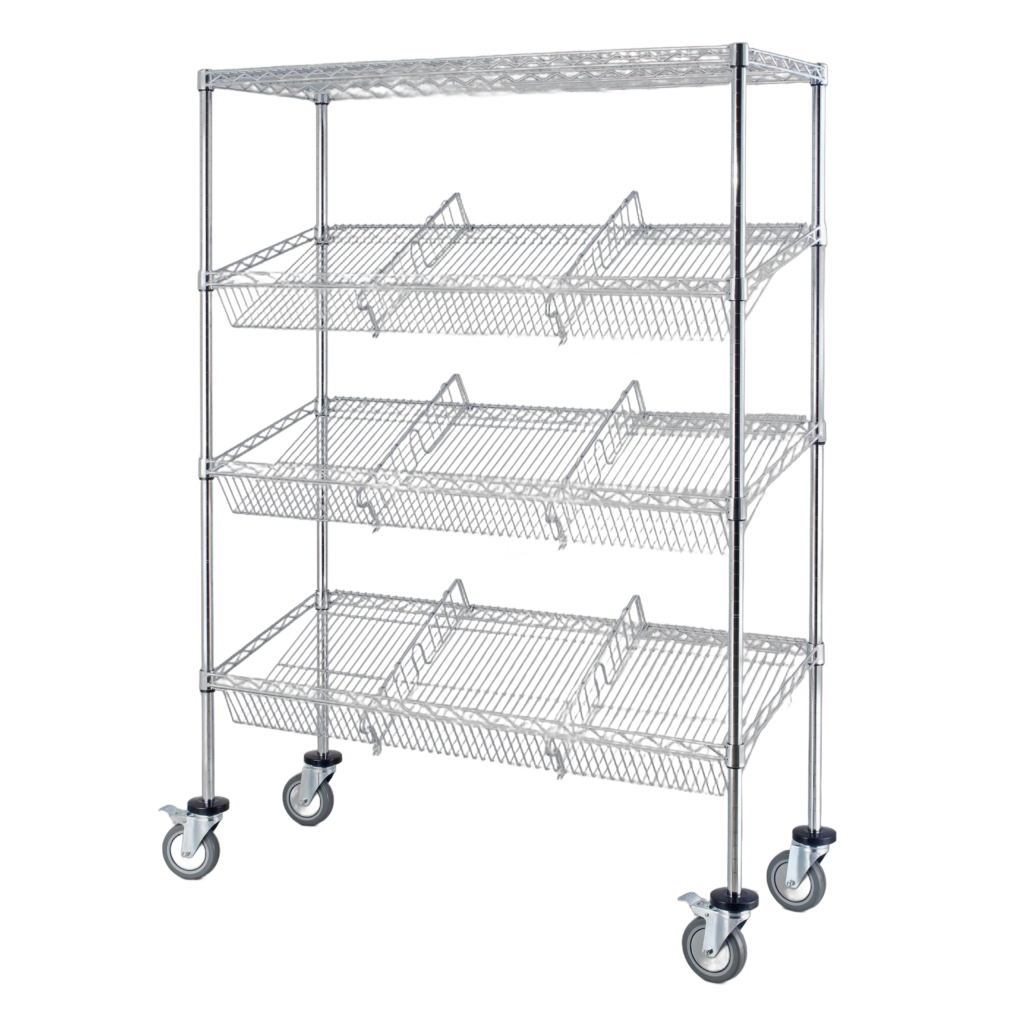 Slanted Shelf Rack, Includes Wheels