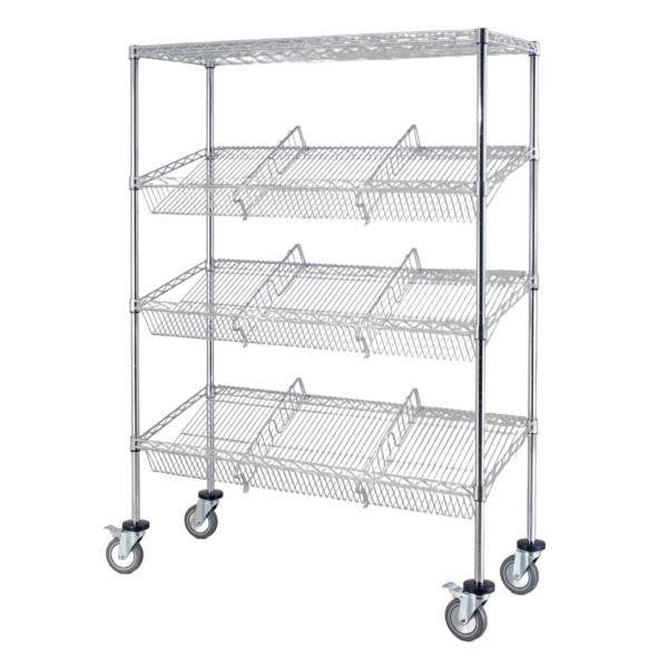 Slanted Shelf Rack, Includes Wheels