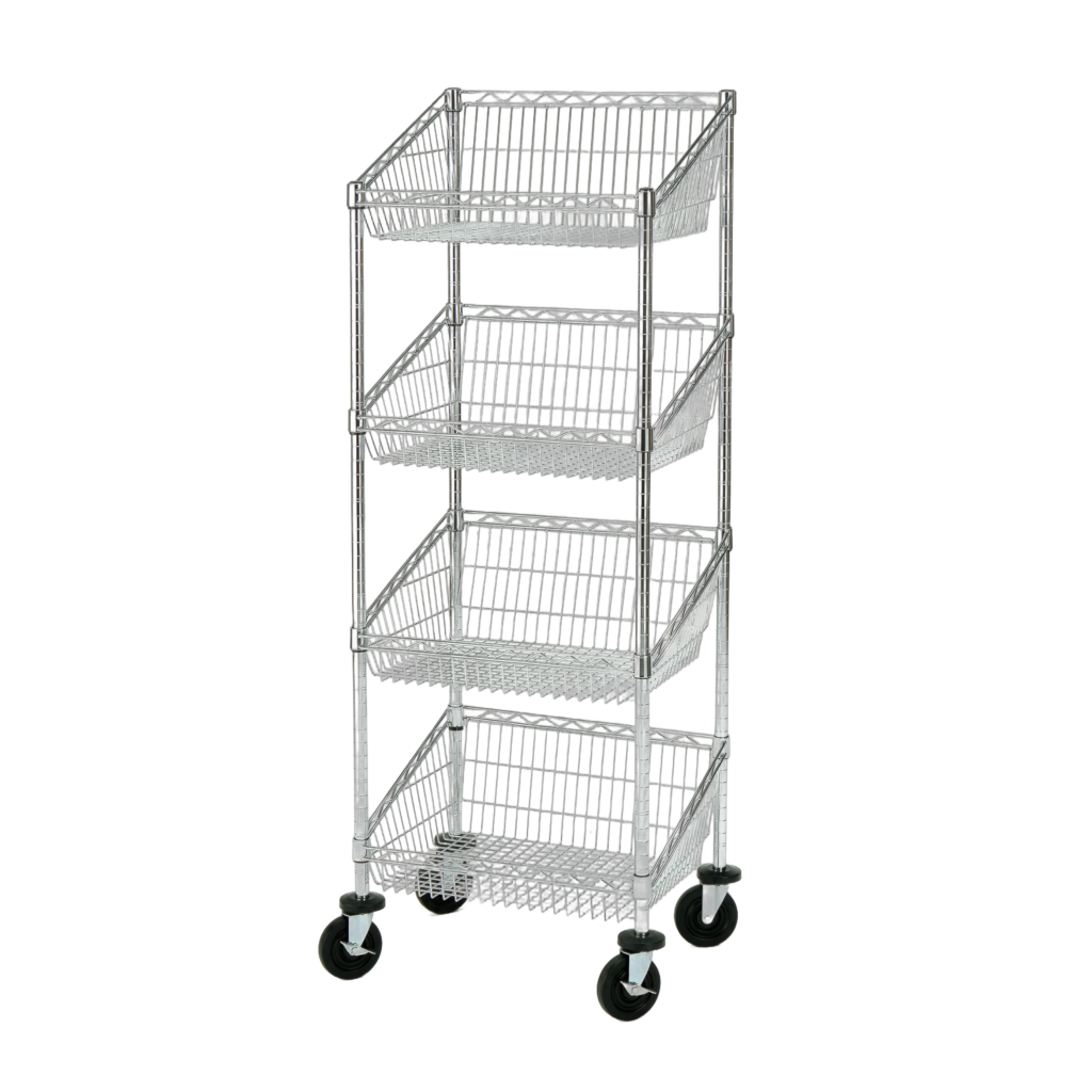 Slanted Basket Rack, Includes Wheels